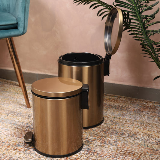Baskora Pedal Ss Trash Can | Soft Close Dustbin | Gold