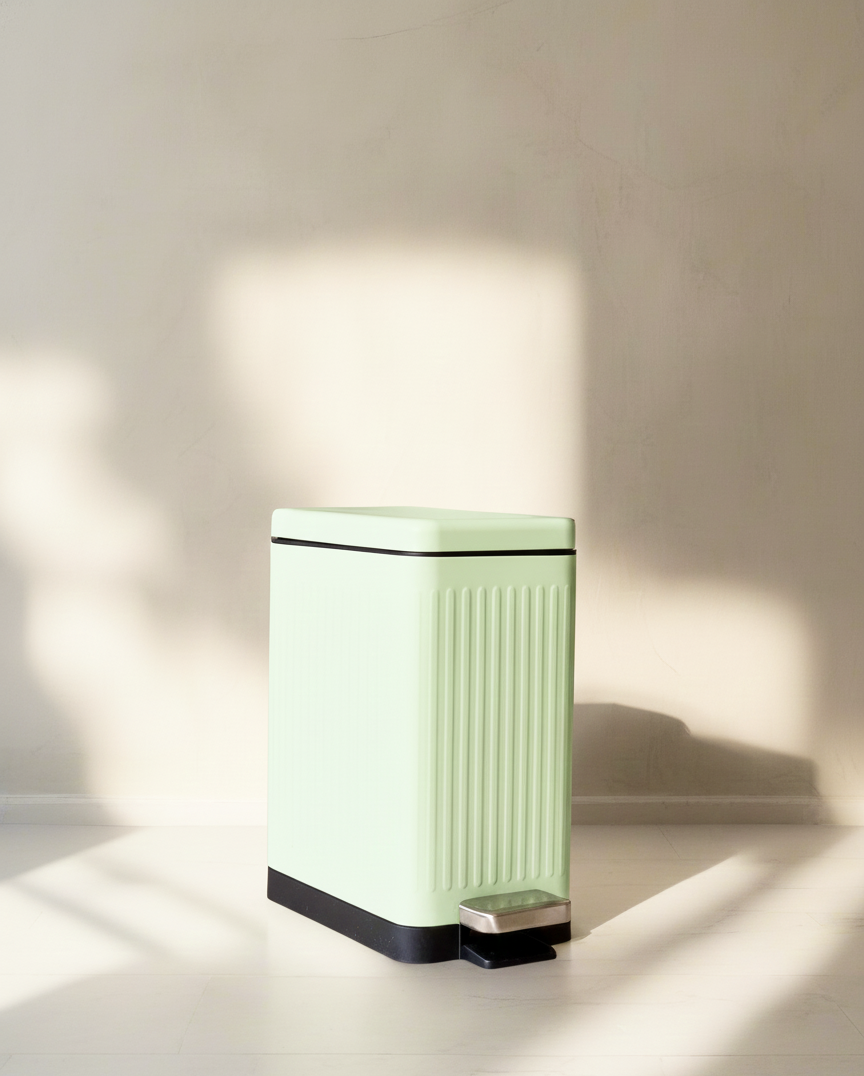 Baskora Modern Mint Green Rectangular Step Dustbin With Soft Close Lid