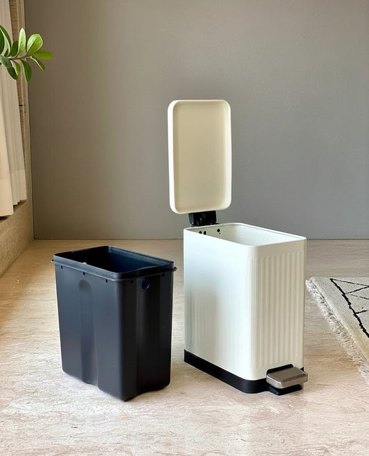 Baskora Modern Off-White Rectangular Step Dustbin With Soft Close Lid