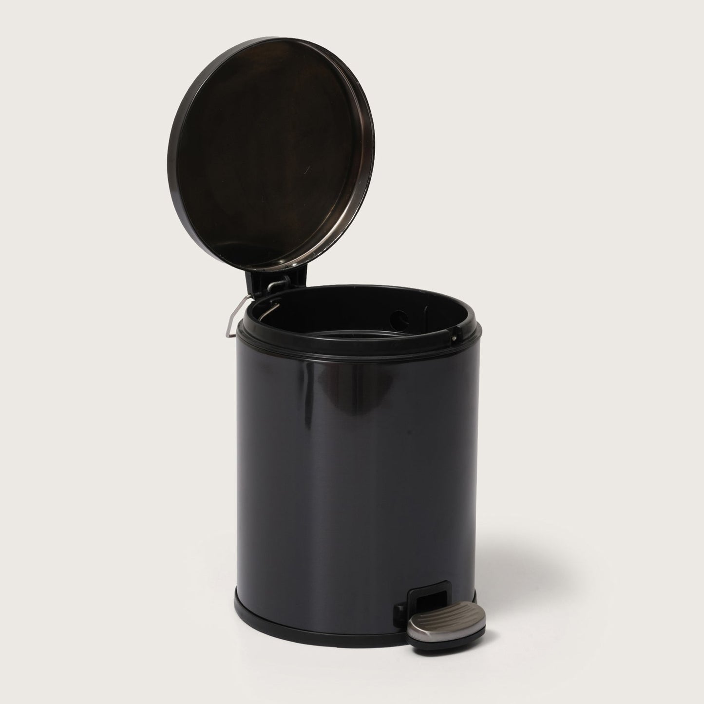 Baskora Black Stainless Steel Pedal Dustbin - Round Step Trash Can