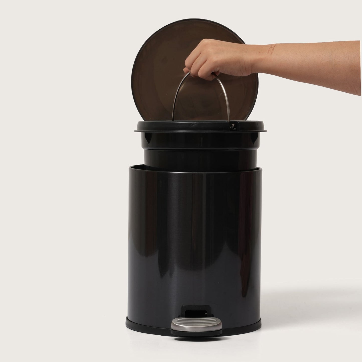 Baskora Black Stainless Steel Pedal Dustbin - Round Step Trash Can