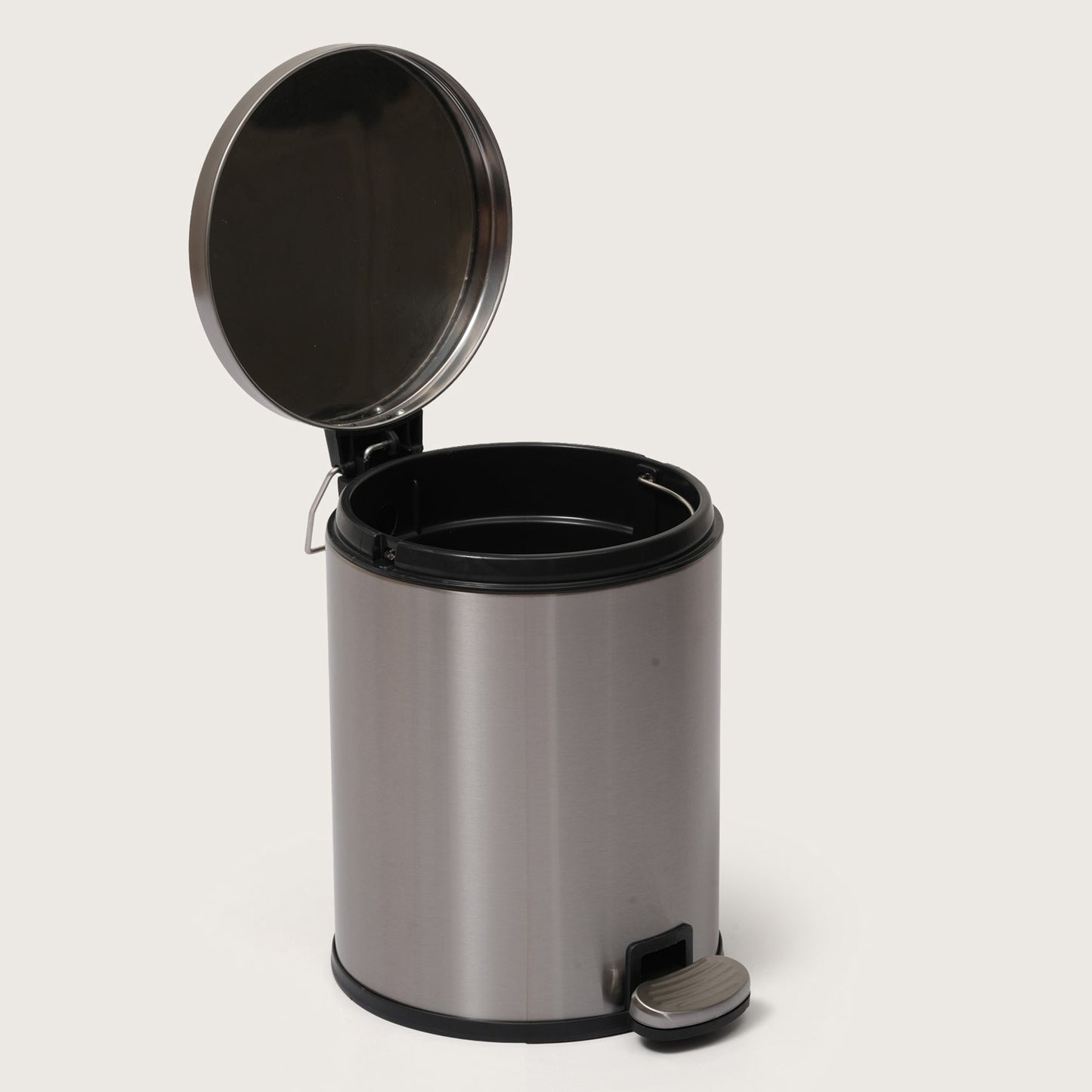 Baskora Silver Stainless Steel Pedal Dustbin - Round Step Trash Can
