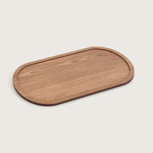 Baskora Contemporary Oak-Tone Oval Sofa Tray