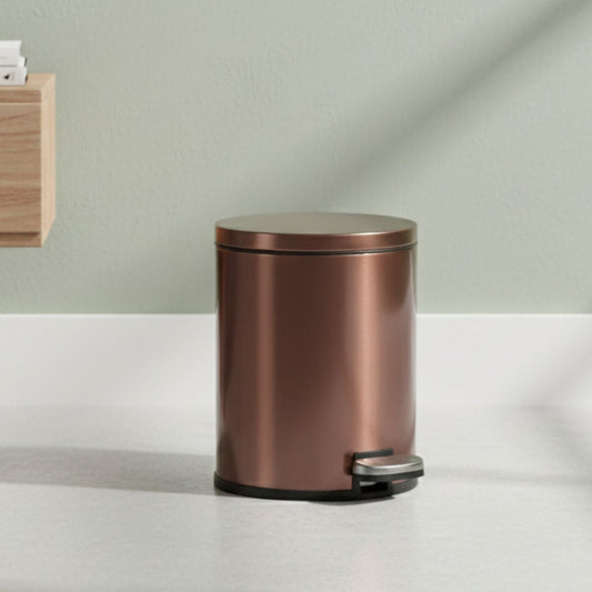 Baskora Rose Gold Stainless Steel Pedal Dustbin - Round Step Trash Can