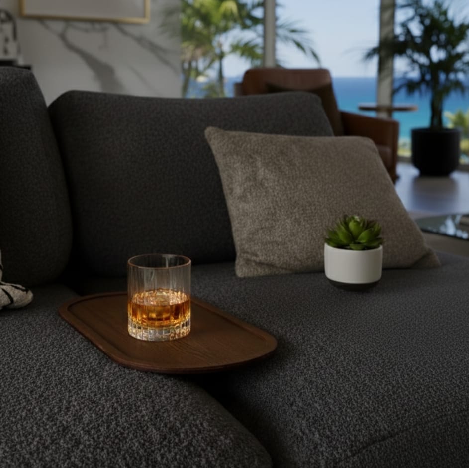 Baskora Contemporary Oak-Tone Oval Sofa Tray