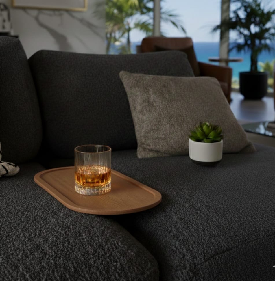 Baskora Contemporary Oak-Tone Oval Sofa Tray