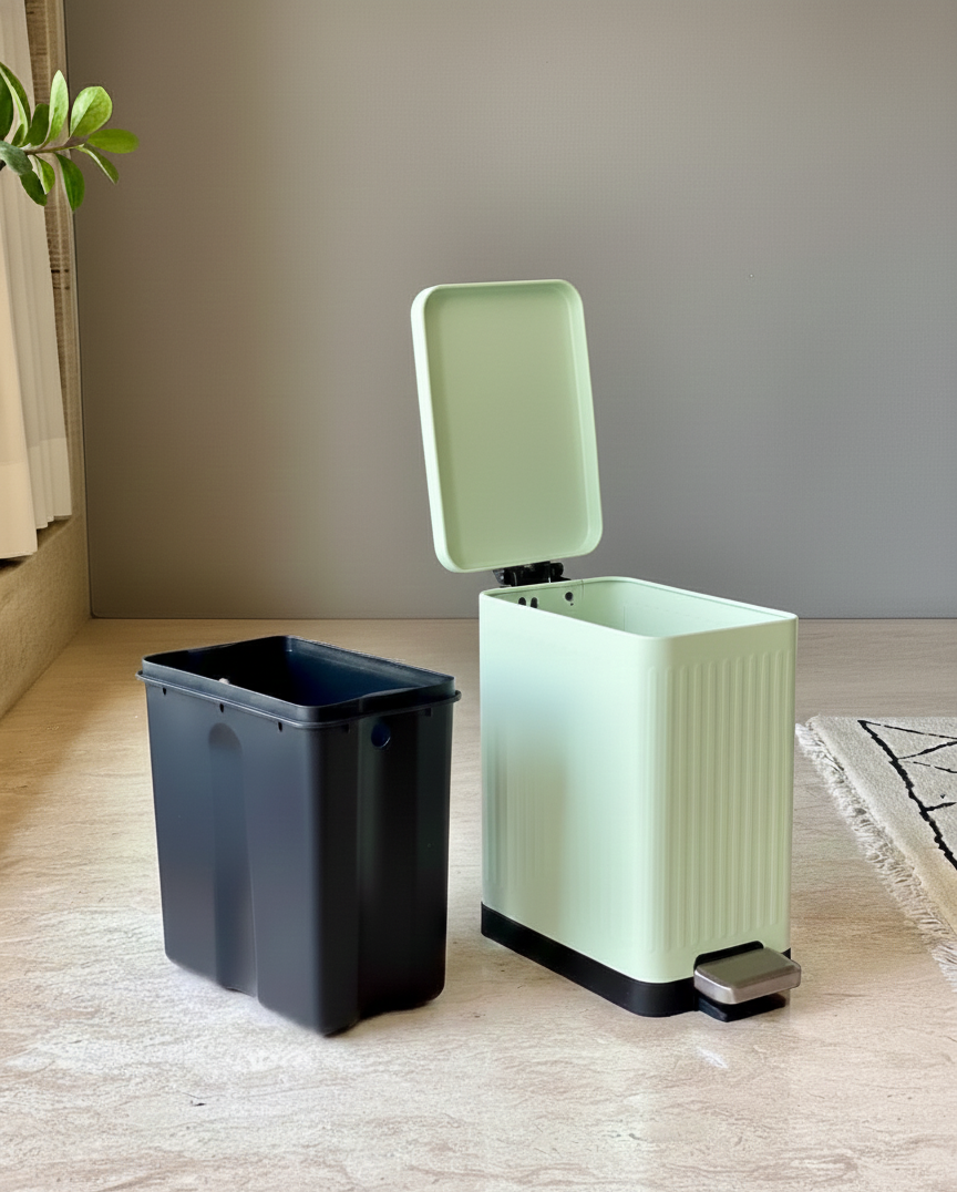 Baskora Modern Mint Green Rectangular Step Dustbin With Soft Close Lid