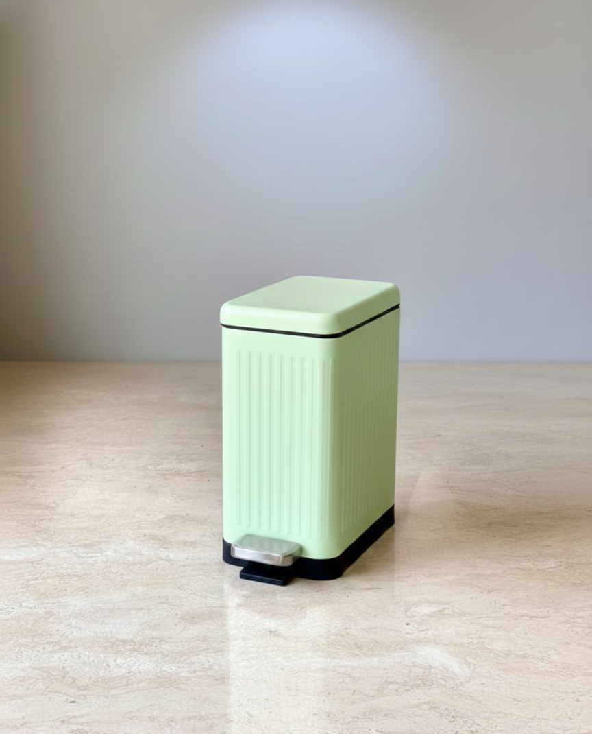 Baskora Modern Mint Green Rectangular Step Dustbin With Soft Close Lid