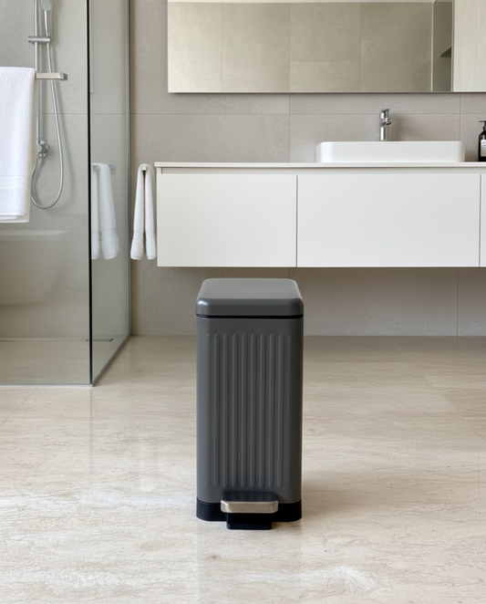 Baskora Modern  Grey Rectangular Step Dustbin With Soft Close Lid
