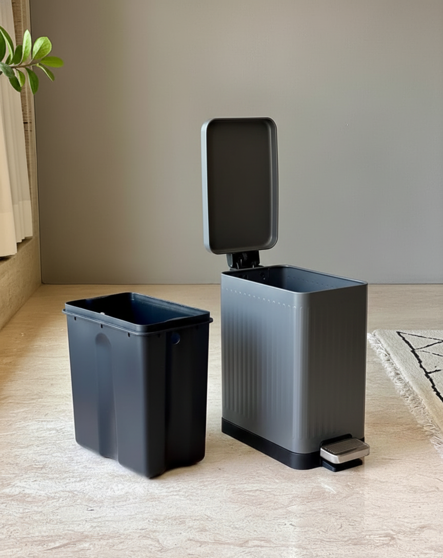 Baskora Modern  Grey Rectangular Step Dustbin With Soft Close Lid