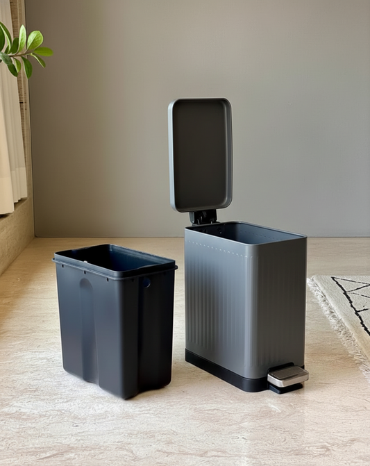 Baskora Modern  Grey Rectangular Step Dustbin With Soft Close Lid