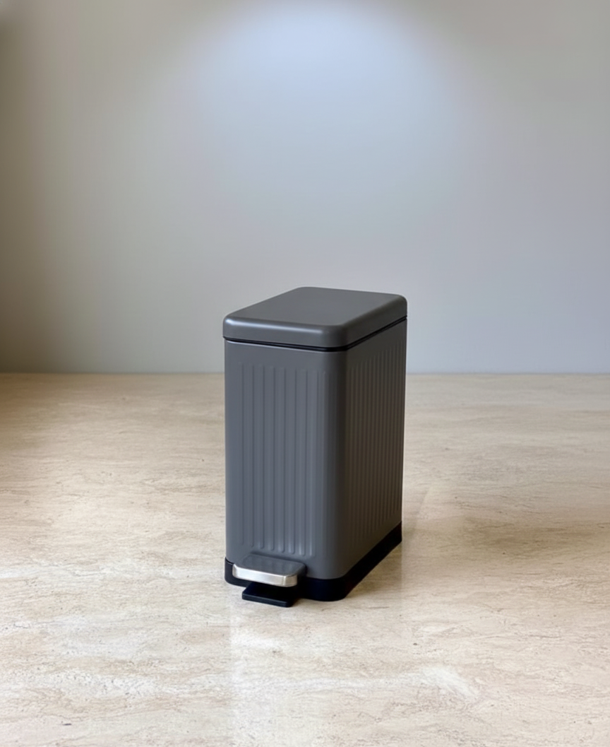 Baskora Modern  Grey Rectangular Step Dustbin With Soft Close Lid
