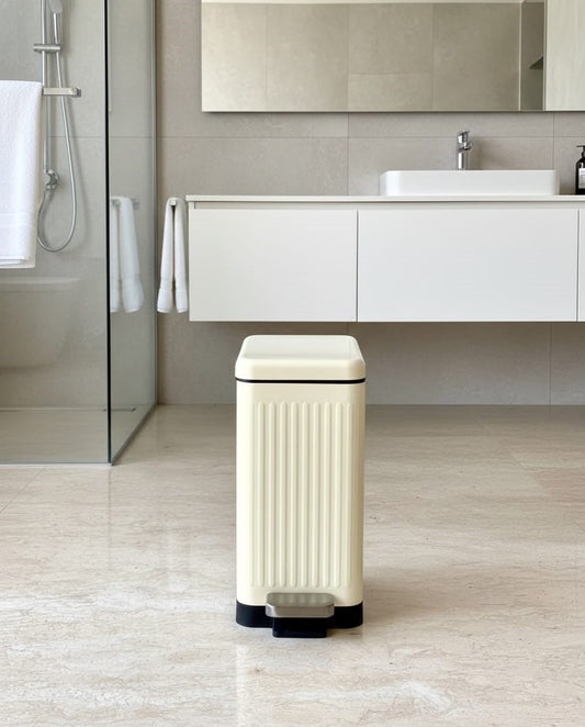 Baskora Modern Off-White Rectangular Step Dustbin With Soft Close Lid