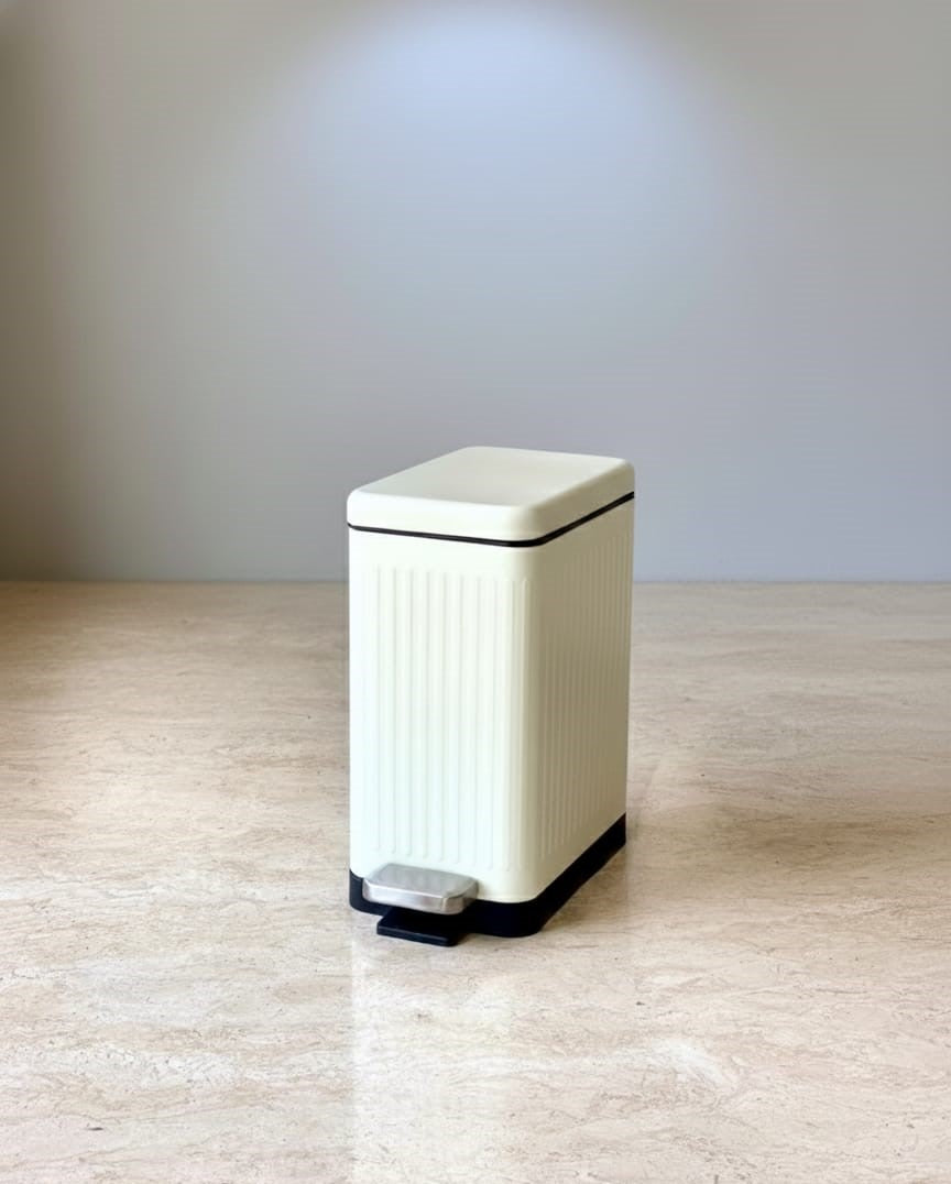 Baskora Modern Off-White Rectangular Step Dustbin With Soft Close Lid