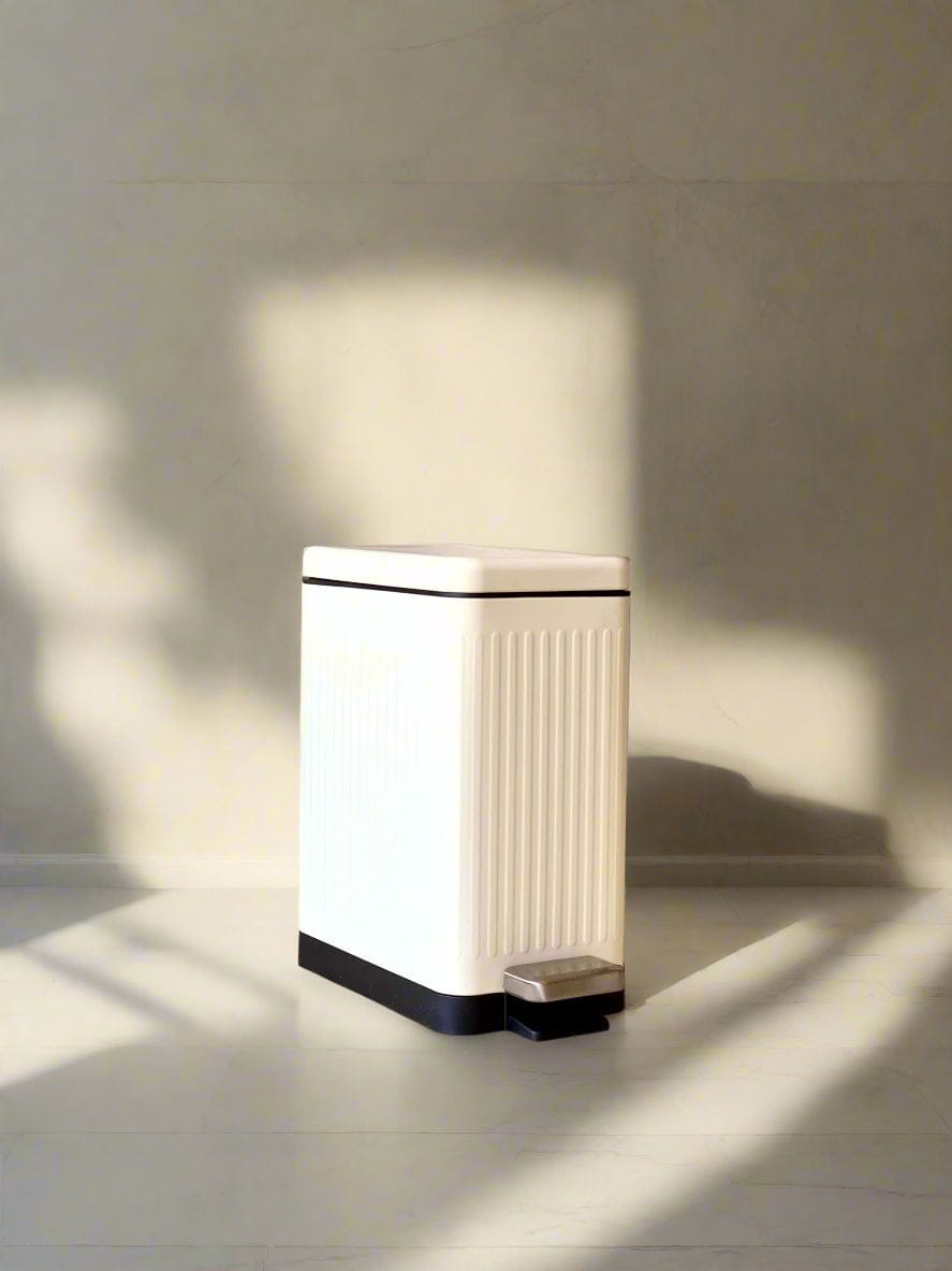 Baskora Modern Off-White Rectangular Step Dustbin With Soft Close Lid